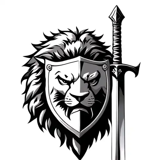 viking and lion with sword and shield  tattoo design idea