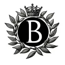 letter b in side of an olive branch circle with a crown on top  tattoo design idea
