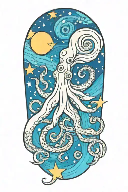 octopus van gogh starry night swirl tattoo design idea