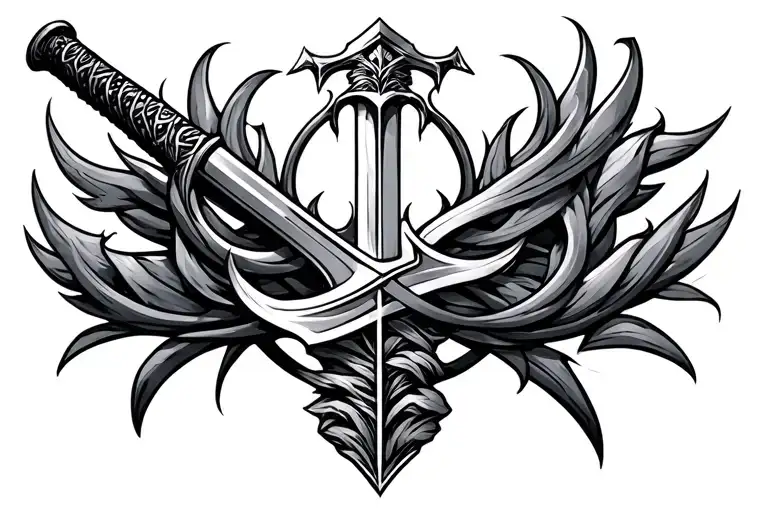 72 and Shia Muslim sword intertwined tattoo design idea