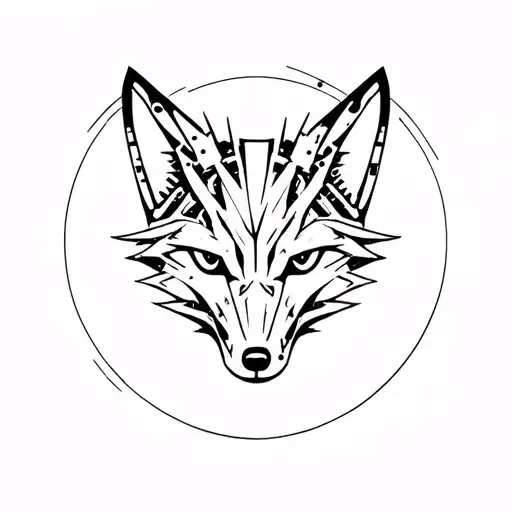 A minimalist design of a fox silhouette made of mechanical parts tattoo design idea