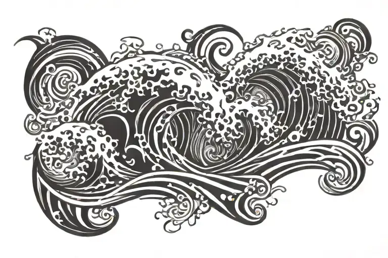 tribal ocean wave crashing tattoo design idea