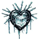 broken heart with a ice cube inside and hanging ice stakes tattoo design idea