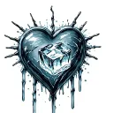 broken heart with a ice cube inside and hanging ice stakes tattoo design idea