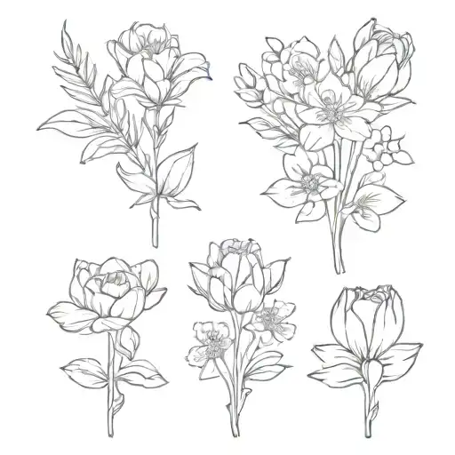 january feb march birth flower bouquet tied tattoo design idea