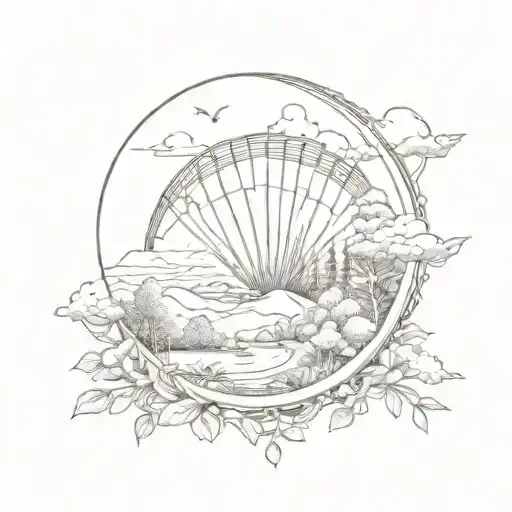 Fan with landscape inside tattoo design idea
