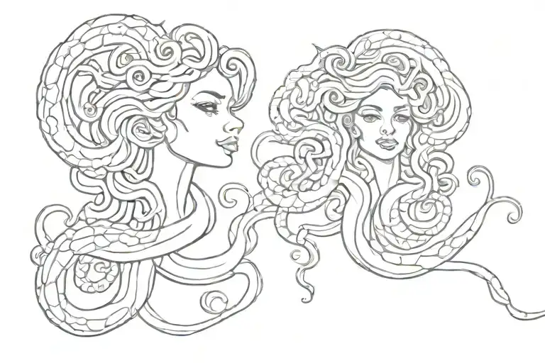 Medusa inspired, gummy worm snakes, cute self love  tattoo design idea