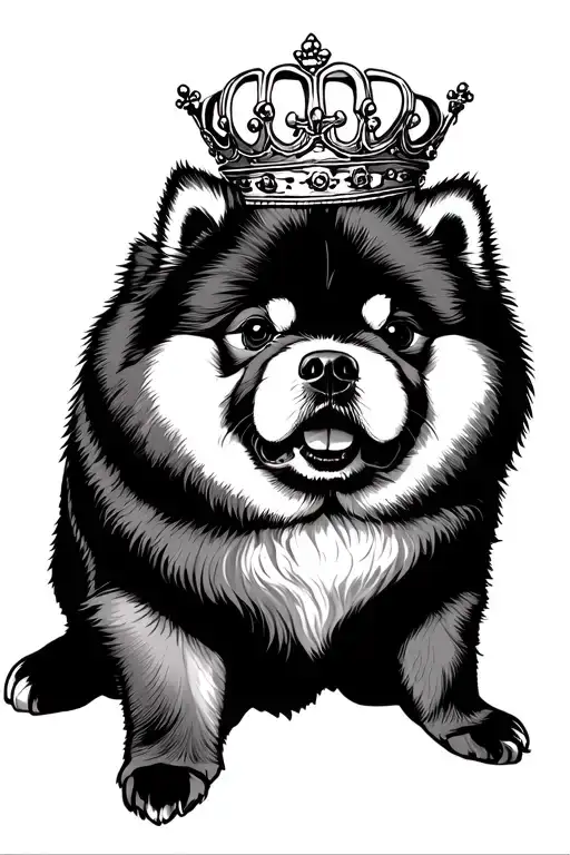 minimilistic chow chow with a crown  tattoo design idea