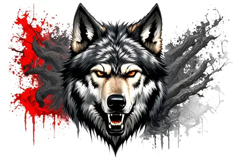 Evil wolf head tattoo design idea