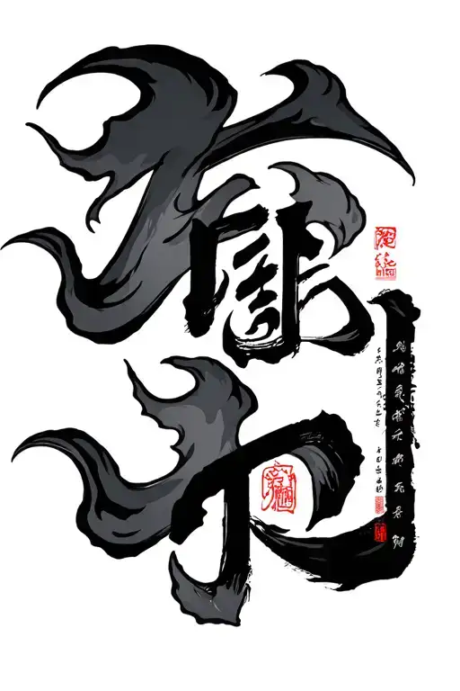 flames and chinese letters with and arabic calligraphy tattoo design idea