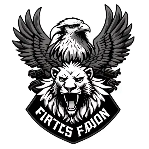 lions and eagles with Army airborne patch 101 st  tattoo design idea