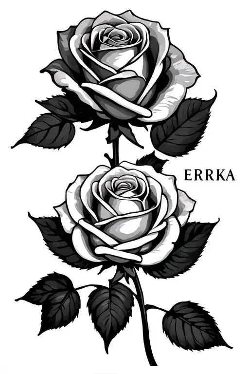 fineline rose with name erika tattoo design idea