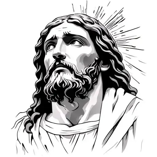 new school Jesus looking up crying tattoo design idea