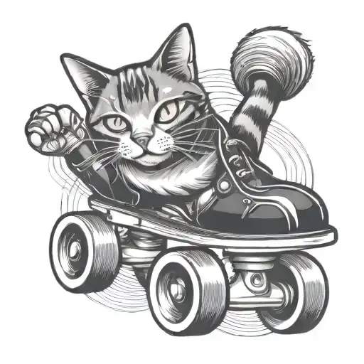 roller skate black cat wearing tattoo design idea