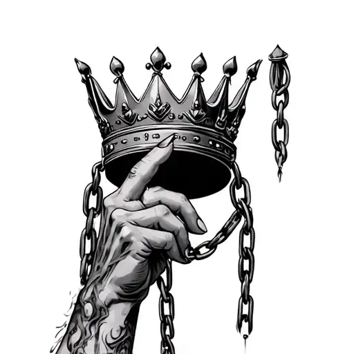 shackled hand reaching for a crown tattoo design idea