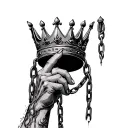 shackled hand reaching for a crown tattoo design idea