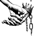 shackled hand reaching for a crown tattoo design idea