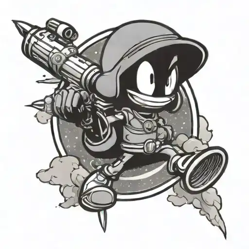 marvin the martian, earth, space, kaboom, telescope tattoo design idea