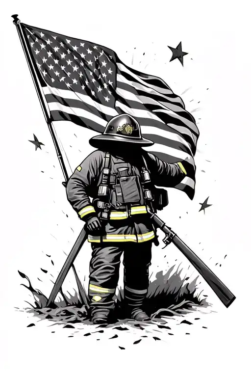 fallen firefighter flag tattoo design idea