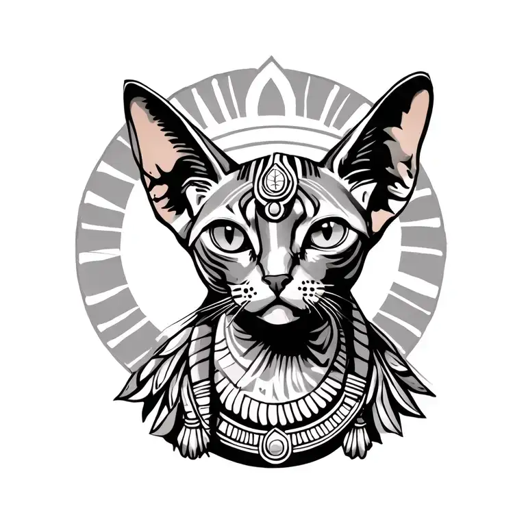 Sphinx cat in the form of Indian God tattoo design idea