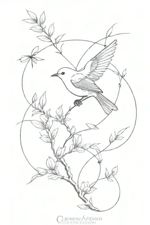 Bow, arrow and one Wren bird perched tattoo design idea