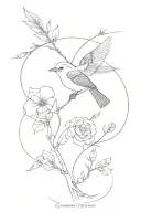 Bow, arrow and one Wren bird perched tattoo design idea