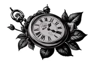 "Timeless love. DJO CAF 4-18-20" pocket watch with a rose intertwined tattoo design idea