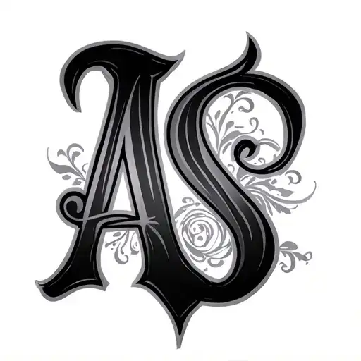 "Design a black and gray tattoo combining the letters 'A' and 'S' in an elegant, gothic or calligraphy-style tattoo font tattoo design idea