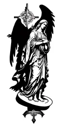 Saint michael the archangel with a cross and virgin mary next to him tattoo design idea