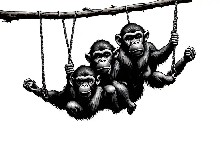3 wise monkeys swinging tattoo design idea