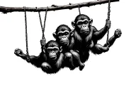 3 wise monkeys swinging tattoo design idea