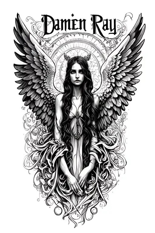 "Damien Ray" angel wings tattoo design idea