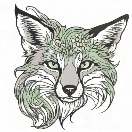 a fox with green eyes and long hair tattoo holding open tattoo design idea