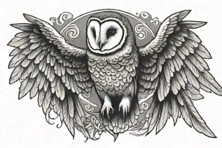barn owl with large wings spread  tattoo design idea