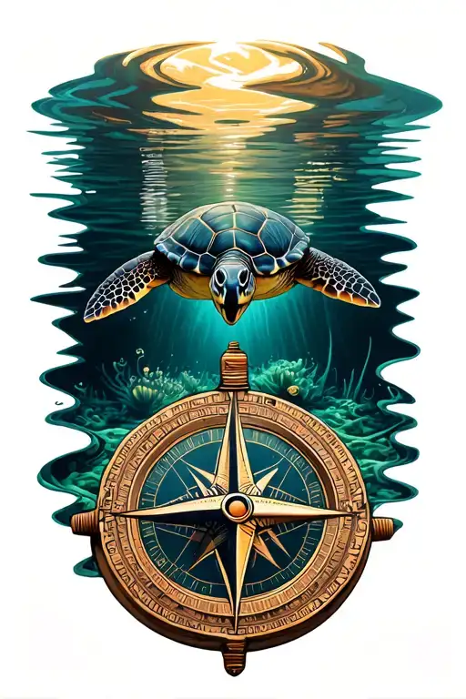 Sea Turtle Compass tattoo design idea