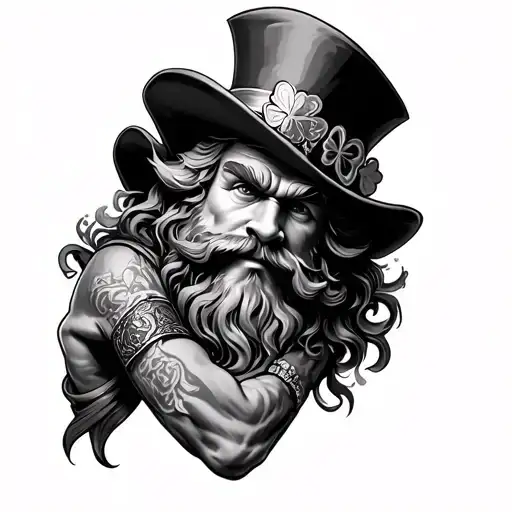pissed off leprechaun tied up to my arm tattoo design idea