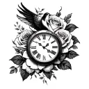 clock, dove and rose  tattoo design idea