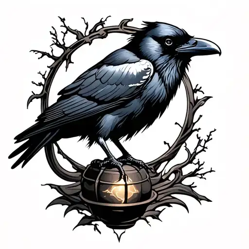 raven on lantern tattoo design idea
