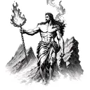 Prometheus chained to mountain holding fire tattoo design idea