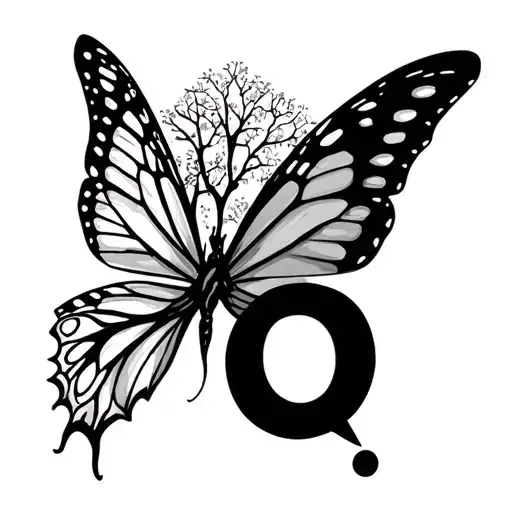 butterfly with semicolon poision tree  and harley quinn symbol tattoo design idea