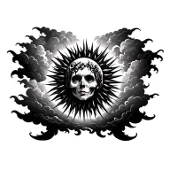 A gothic sun shining trough dark clouds surrounding tattoo design idea
