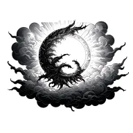 A gothic sun shining trough dark clouds surrounding tattoo design idea