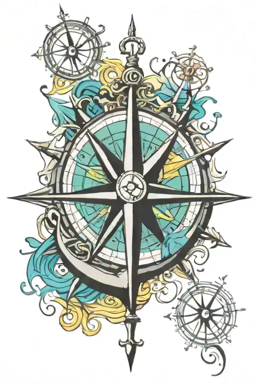 family compass anchor tattoo design idea