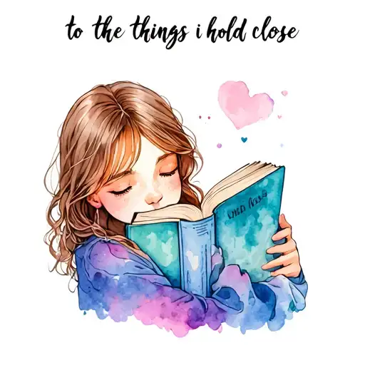 "to the things i hold close" girl hugging a closed book tattoo design idea