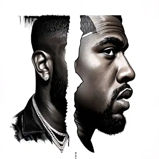 Kanye west and 50 cent face slit  tattoo design idea