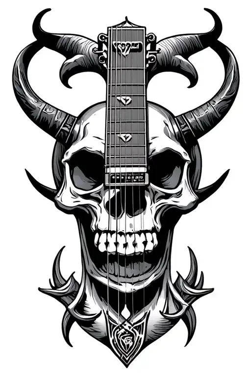 viking skull with schecter guitar devil headstock tattoo design idea