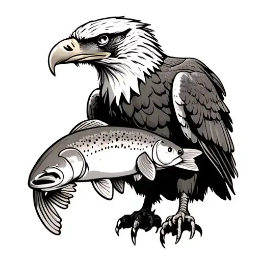 eagle holding trout in claws in American traditional tattoo design idea