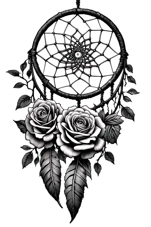 coverup tattoo design featuring roses and a big dream catcher vines rapping round dream catcher tattoo design idea