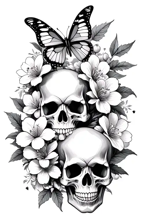Flowers skulls butterflies mystic animals cherry blossoms tattoo design idea