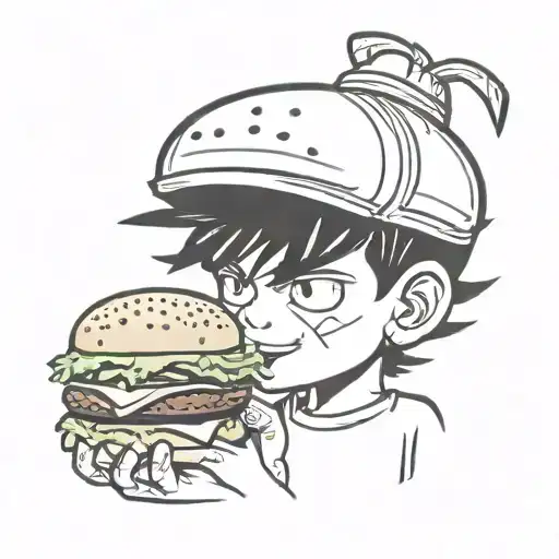 grunge boy eat burger tattoo design idea